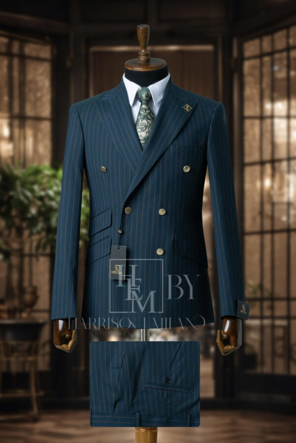 Teal Pinstripe Double Breasted Suit