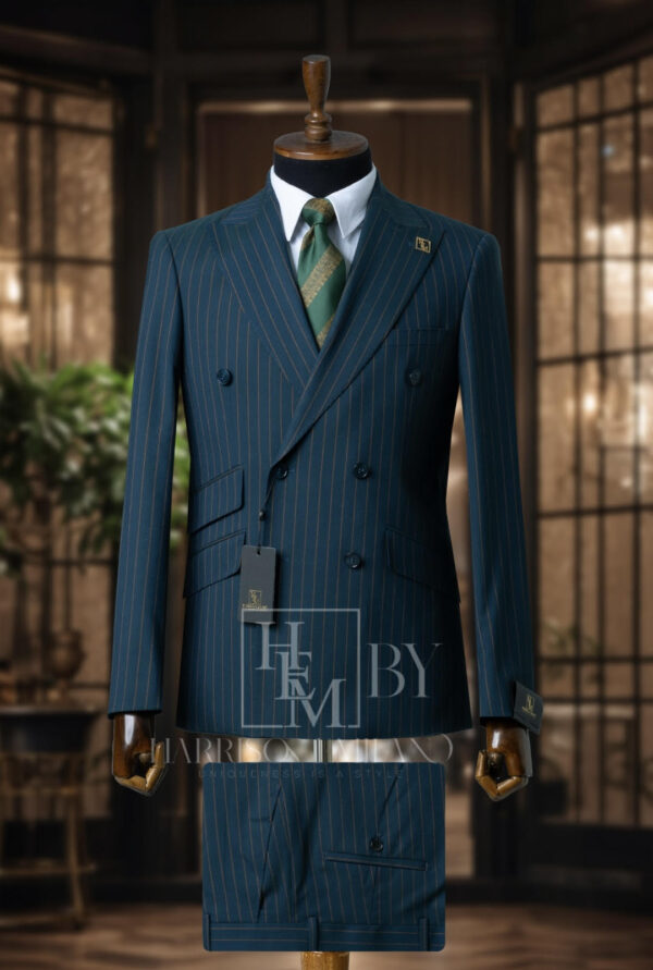 Teal Pinstripe Double Breasted Suit - Image 2