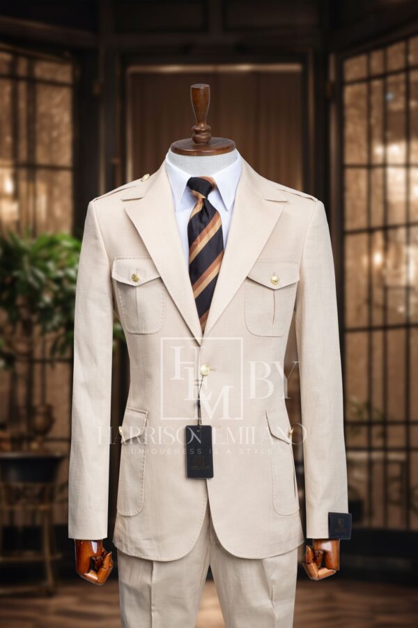 Biege Linen Safari Suit