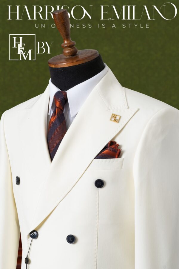 White Two Tone Double Breasted Suit - Image 2