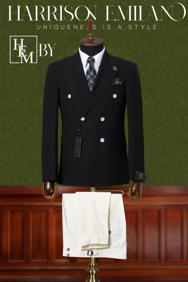 Black Two Tone Double Breasted Suit
