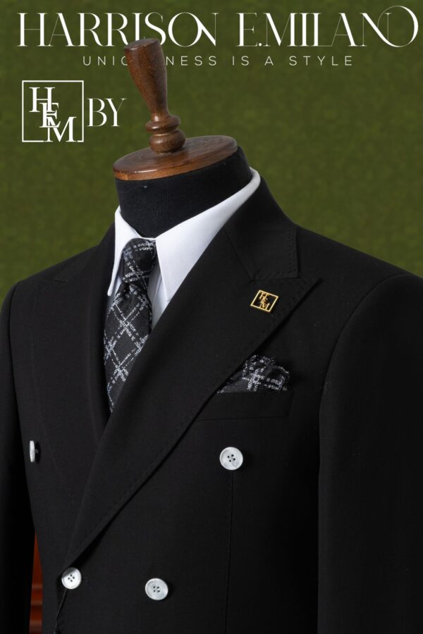 Black Two Tone Double Breasted Suit - Image 2