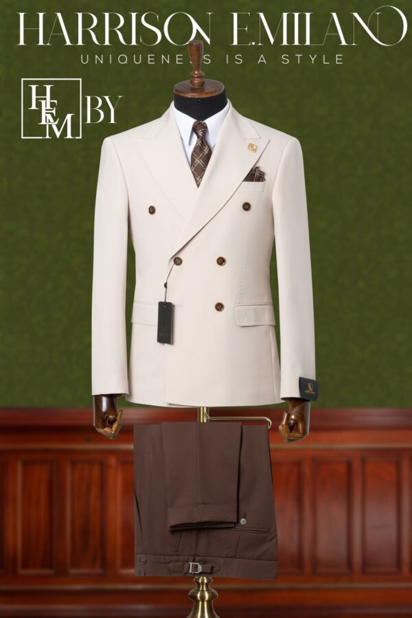 Beige Two Tone Double Breasted Suit