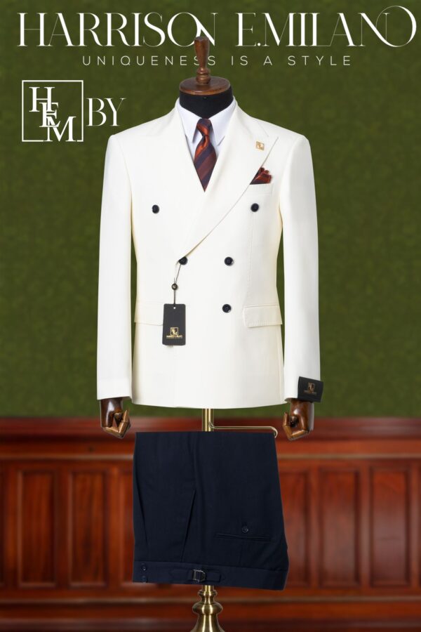 White Two Tone Double Breasted Suit