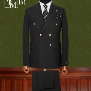 Slate Black Double Breasted Men's Suit