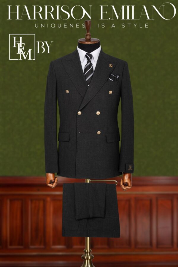 Slate Black Double Breasted Men's Suit
