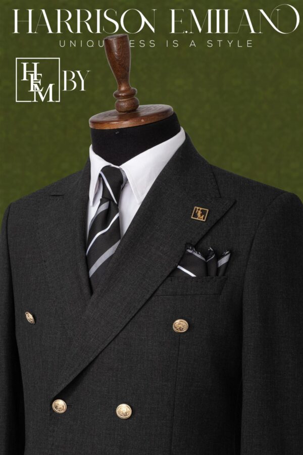 Slate Black Double Breasted Men's Suit - Image 2