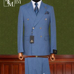 Dark Sky Blue Double Breasted Pin Stripe Suit