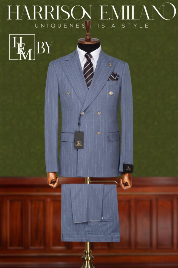 Light Grey Double Breasted Chalk Stripe Suit