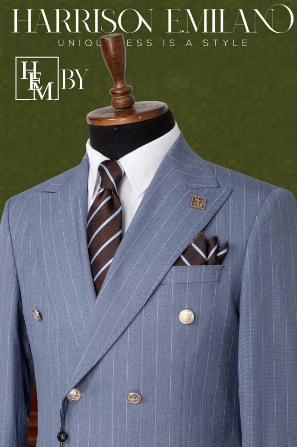 Light Grey Double Breasted Chalk Stripe Suit - Image 2