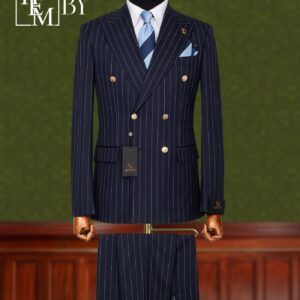 Blue Black Double Breasted Chalk Stripe Suit