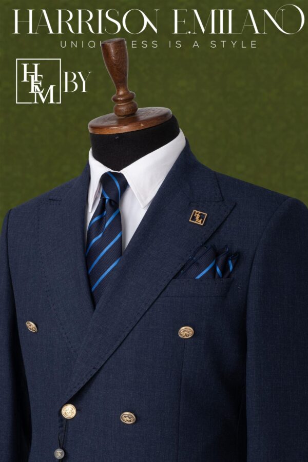 Navy Blue Double Breasted Men's Suit - Image 2